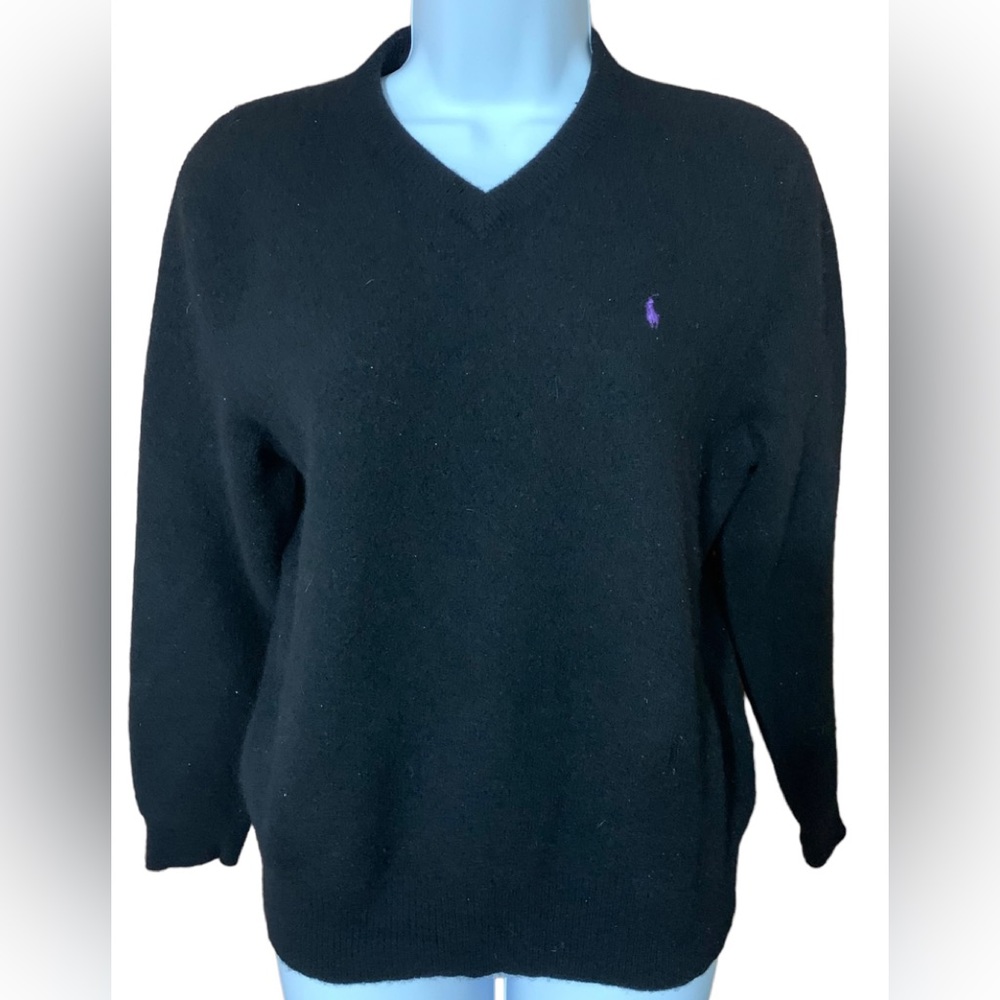 Ralph Lauren Black V Neck Lambs Wool Sweater